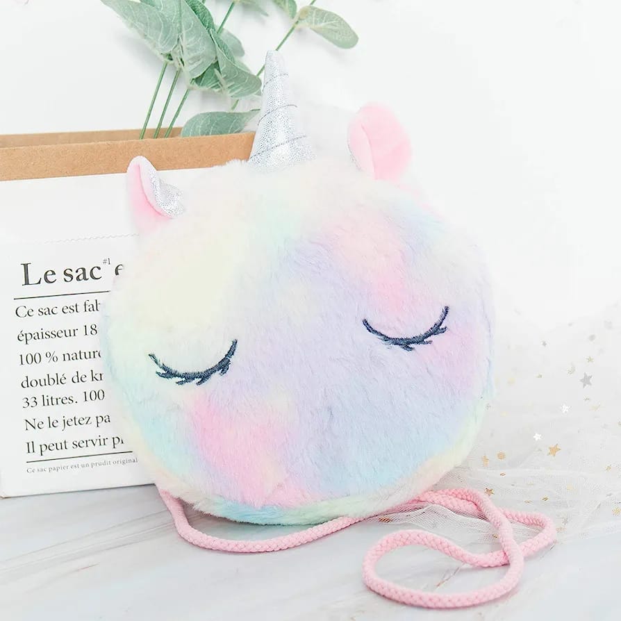 Bolso Unicornio Esponjoso Para Niñas – Bandolera Peluda Morada Tie-Dye, Monedero Ligero Para El Día A Día, Regalo Ideal Para Peques