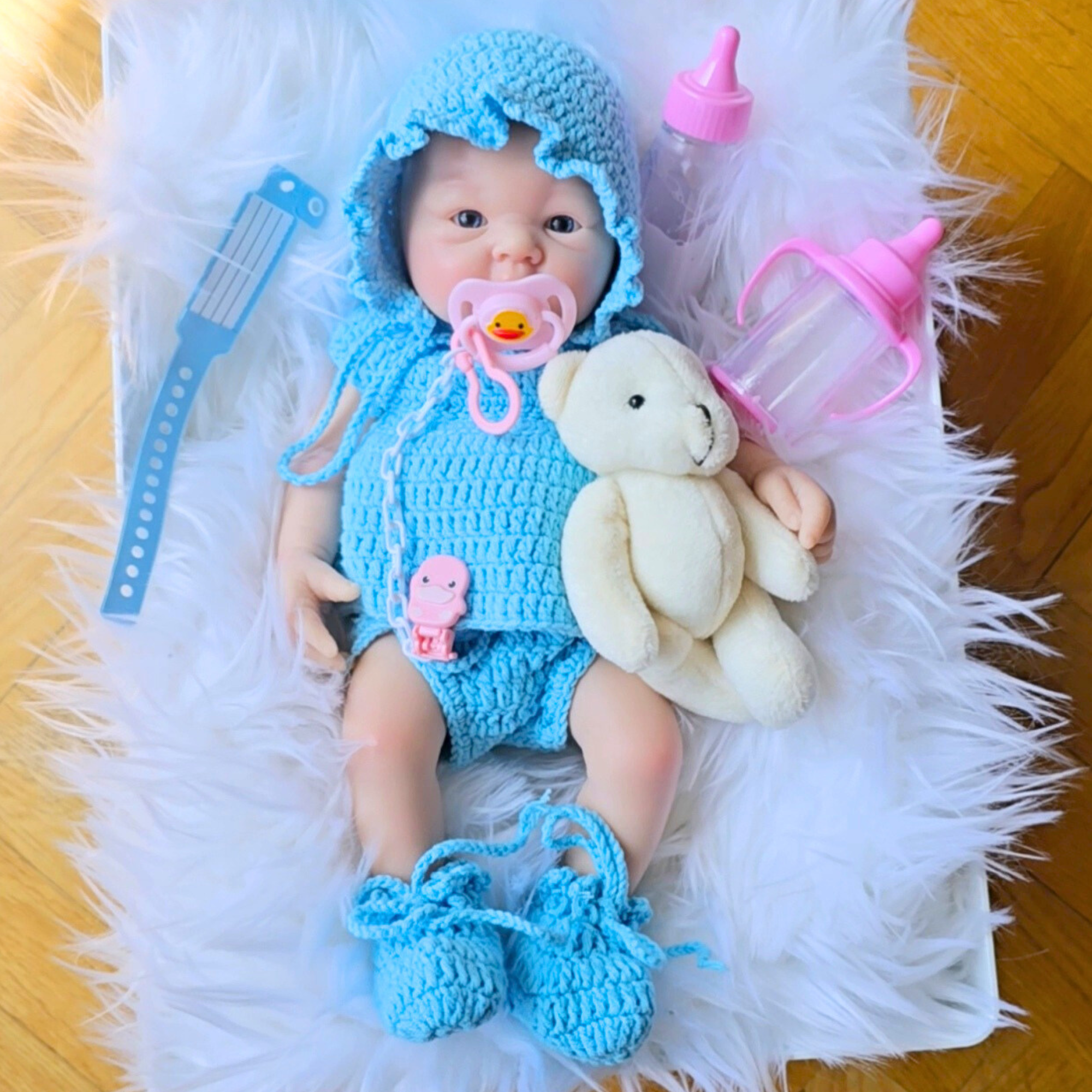 Bebé reborn de Silicona Platino Daniel - Sin Pelo y Bañable - Mide 33 cm y pesa 1.2 Kg - Set Accesorios de REGALO