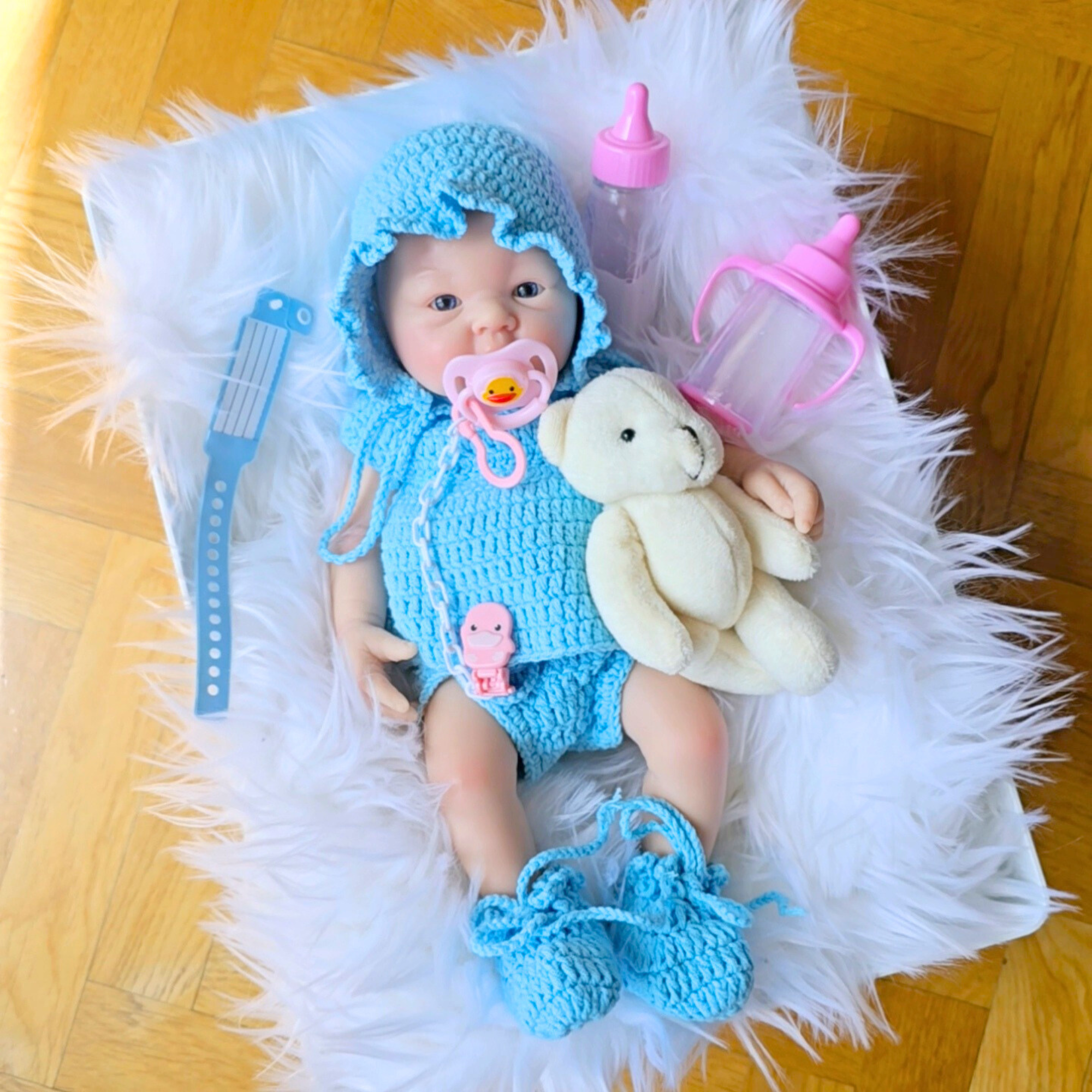 Bebé reborn de Silicona Platino Daniel - Sin Pelo y Bañable - Mide 33 cm y pesa 1.2 Kg - Set Accesorios de REGALO