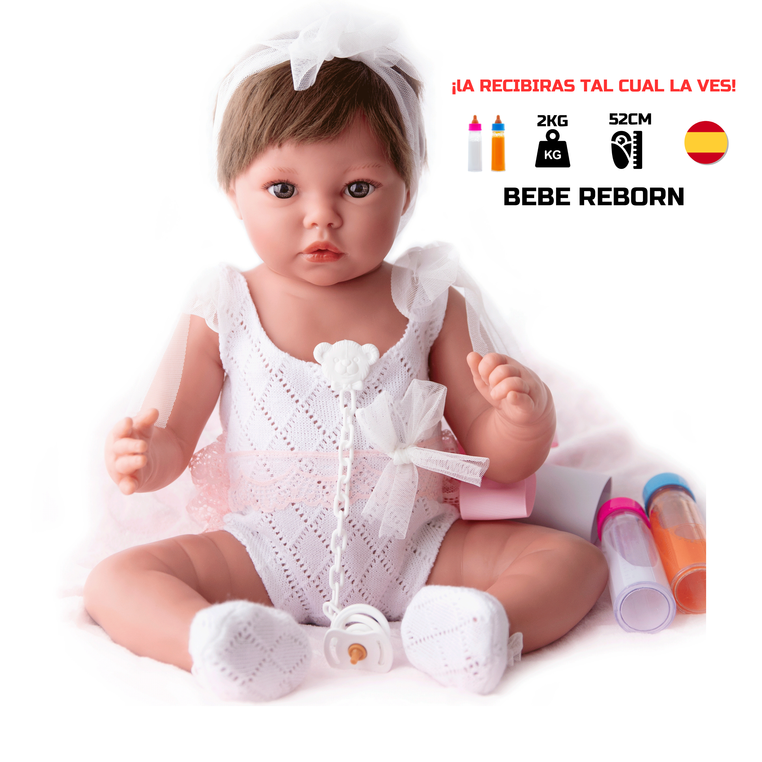 Reborn Baby Doll Reborn Juliet - 52CM e 2KG - CORPO IN VINILE SILICONE COMPLETO E BAGNABILE 