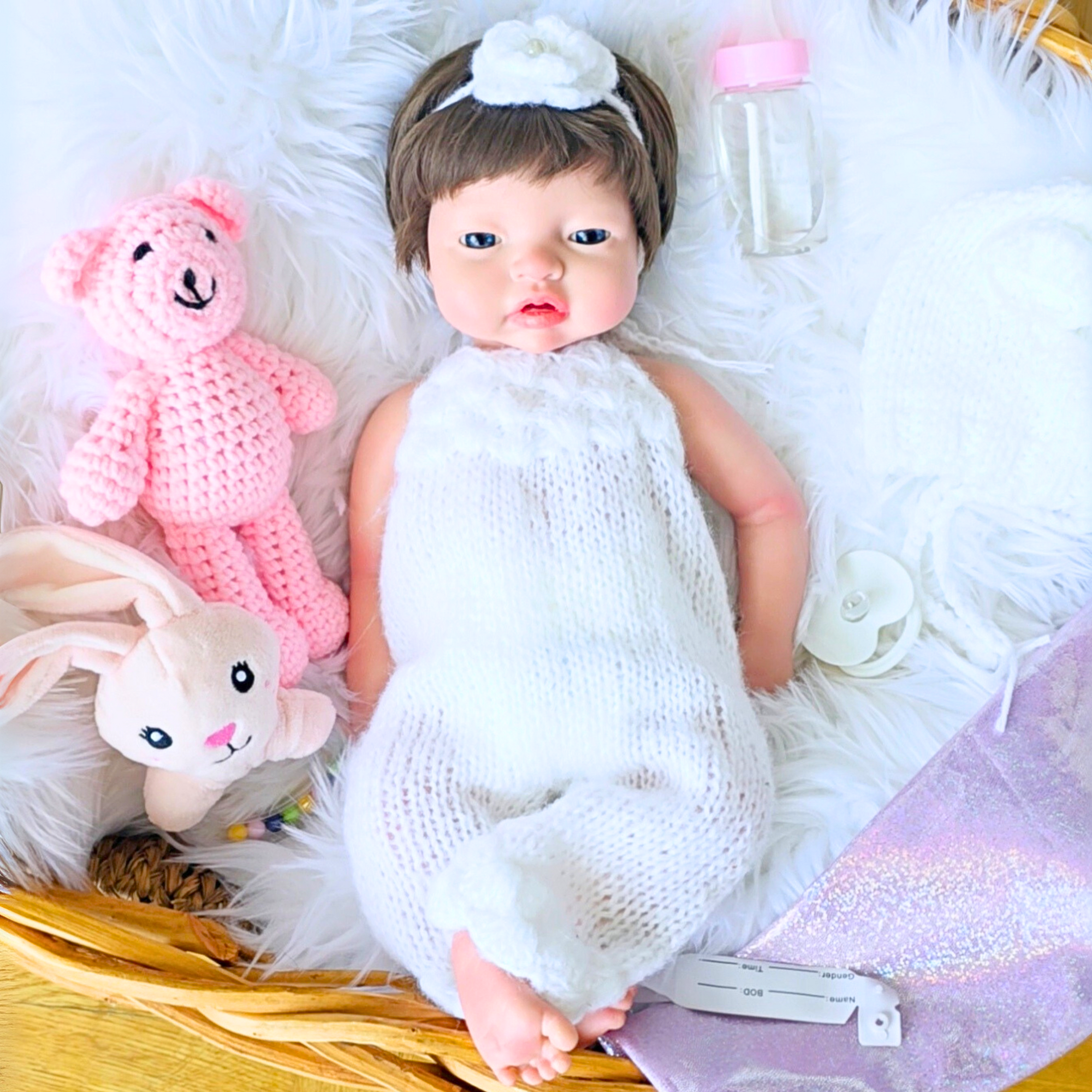 Bebé reborn de Silicona Platino Miel - Sistema Líquidos (BEBE 🍼 y HACE PIS 💦), Pelo Injertado, Pintada a Mano y Bañable -  Mide 44 cm y pesa 2.5 Kg